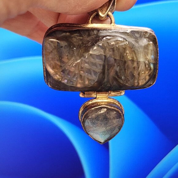 Carved Labradorite Snake Pendant 925 Sterling - Picture 4 of 8